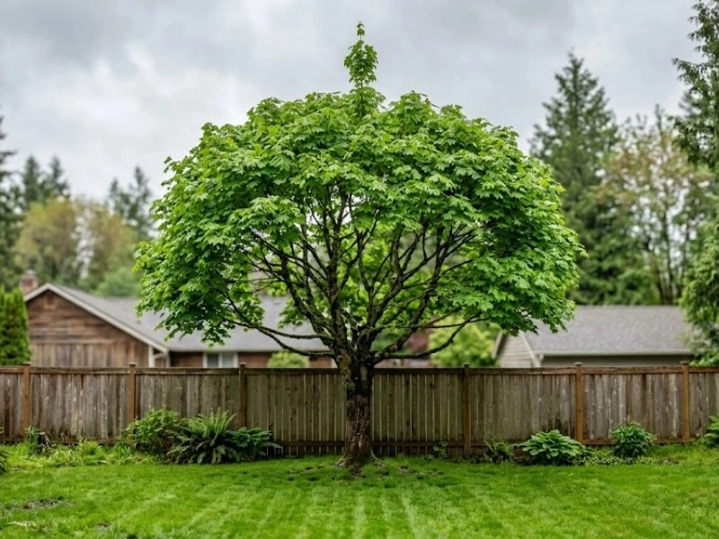Well-shaped residential maple with full green crown in a PNW backyard — tree trimming and pruning in Duvall, WA
