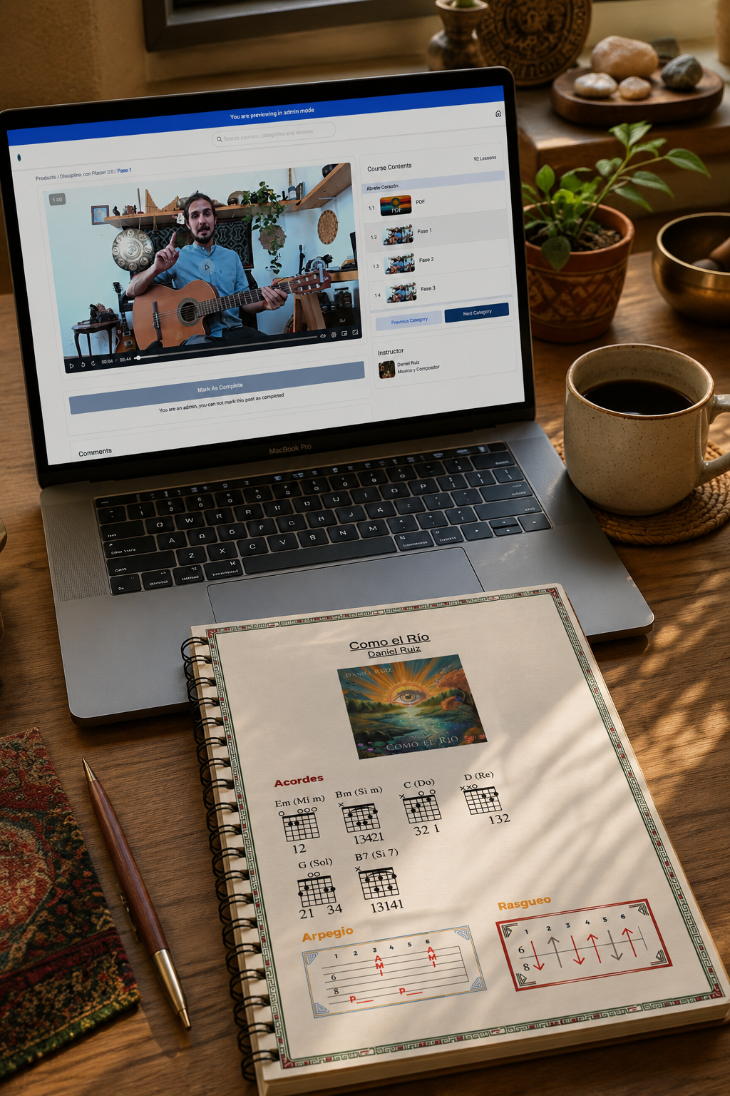 Cuaderno de música y guitarra