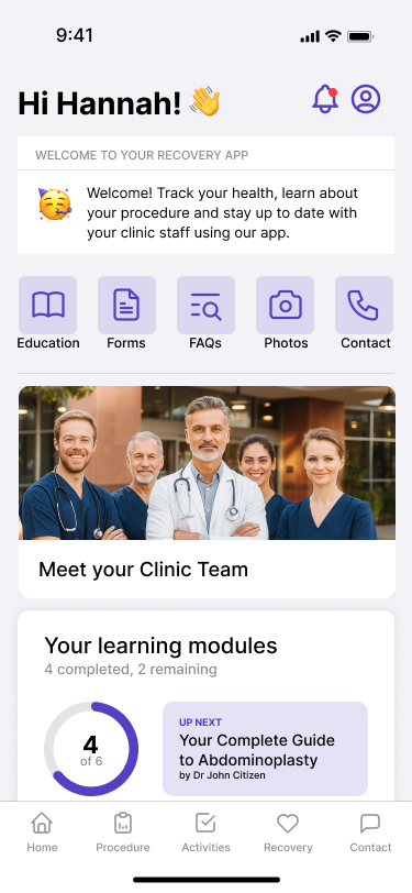 Panteya patient app home screen
