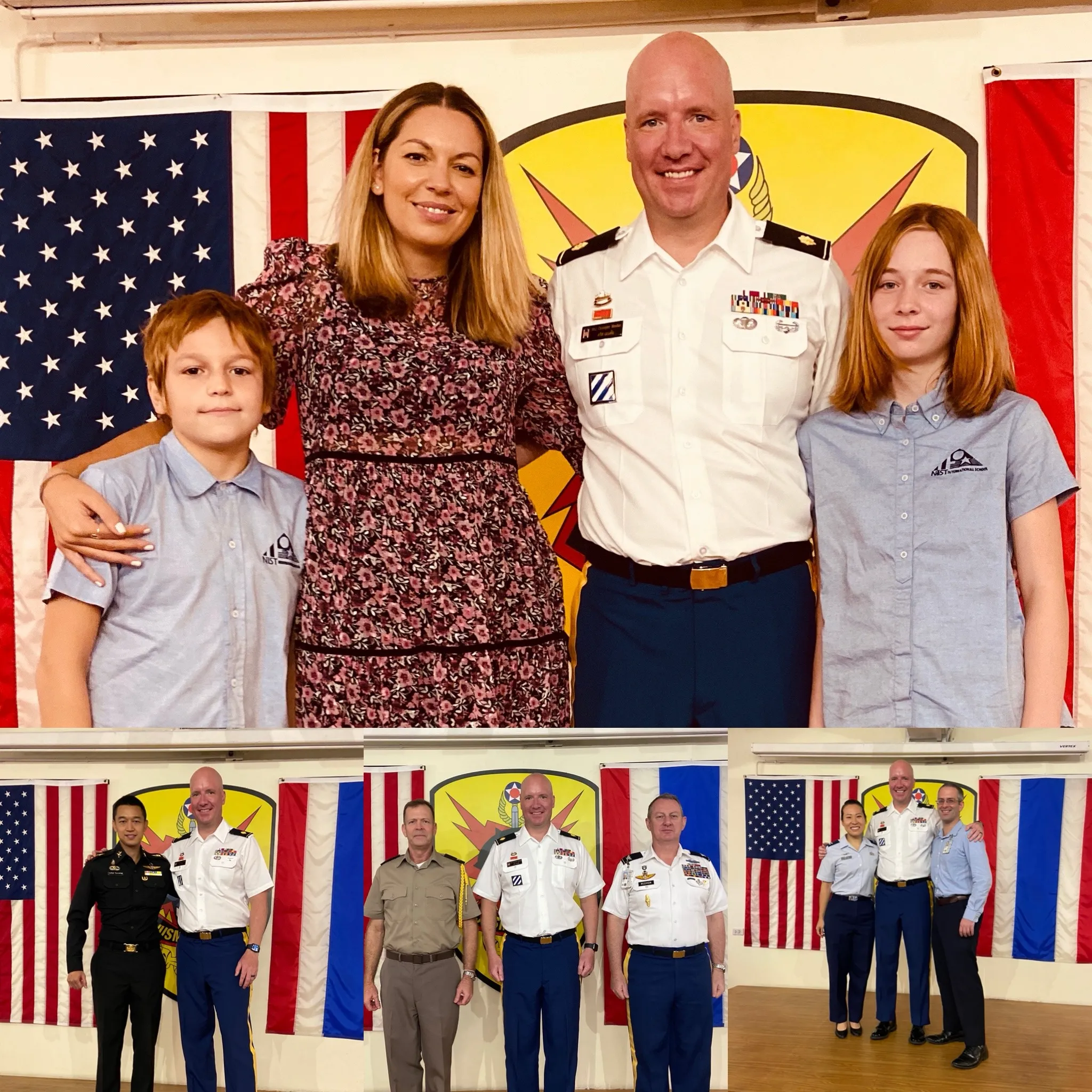 Chris Mendham in dress uniform with family