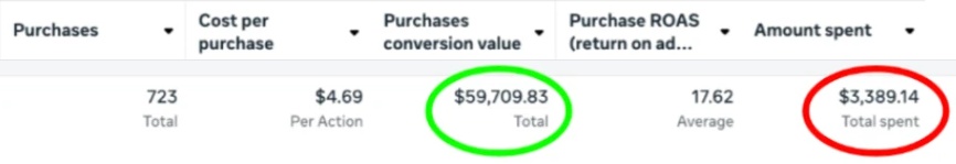 Gestionnaire de publicités de Cecilia's House, avril 2025 : 723 achats, 4,69 $ par achat, 59 709,83 $ de valeur de conversion, ROAS de 17,62 pour 3 389,14 $ dépensés