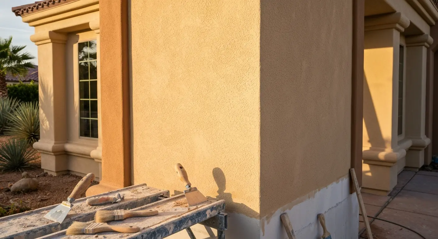 Exterior stucco and hardscape work