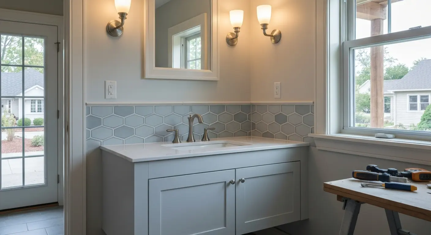 Bathroom vanity and backsplash tile
