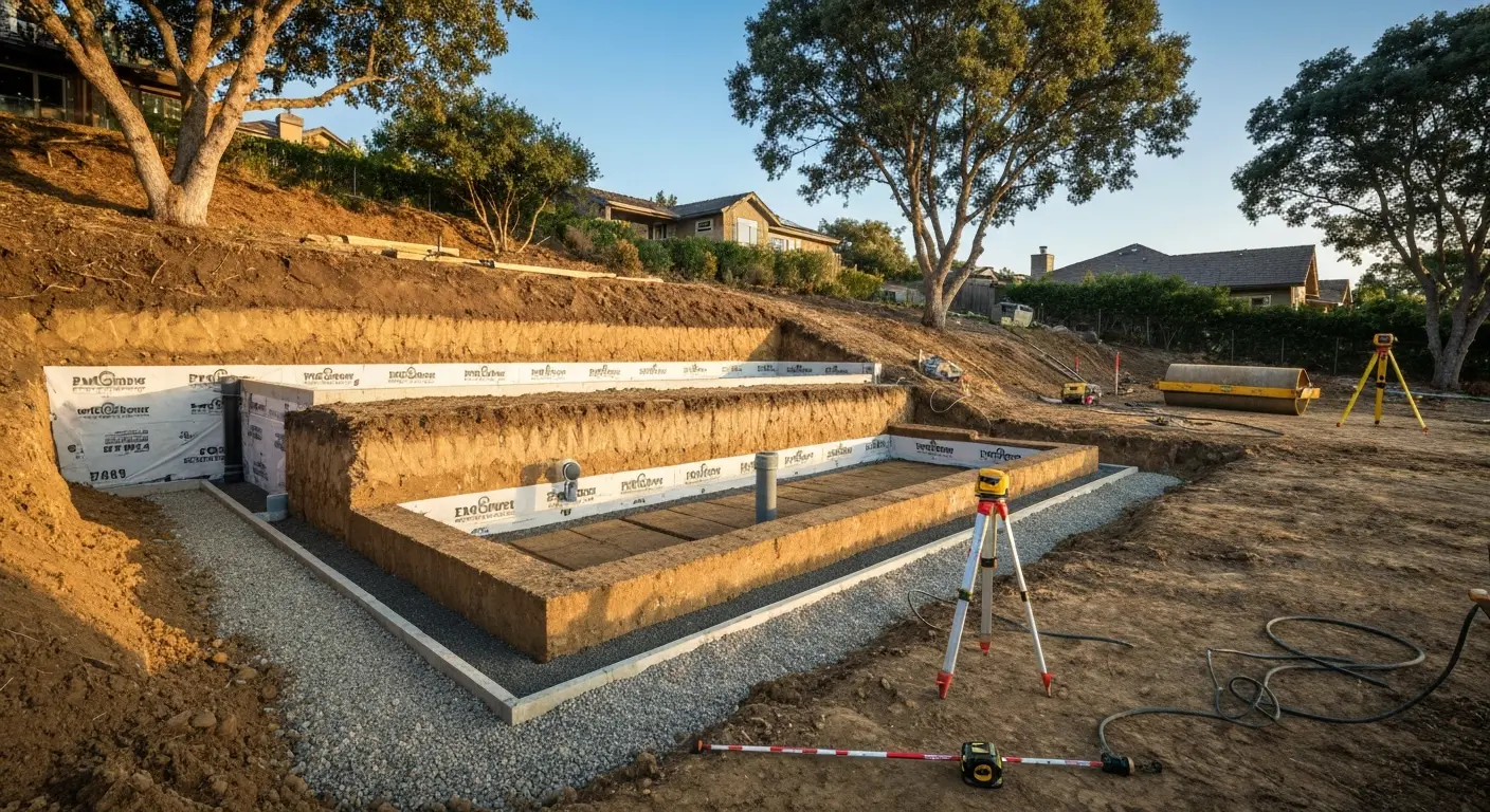Foundation work on hillside lot