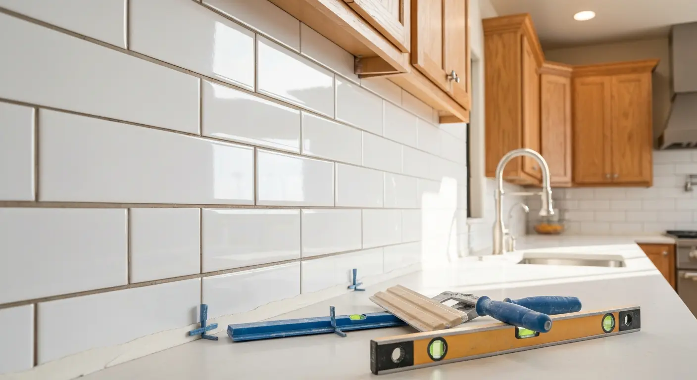 Subway tile backsplash installation