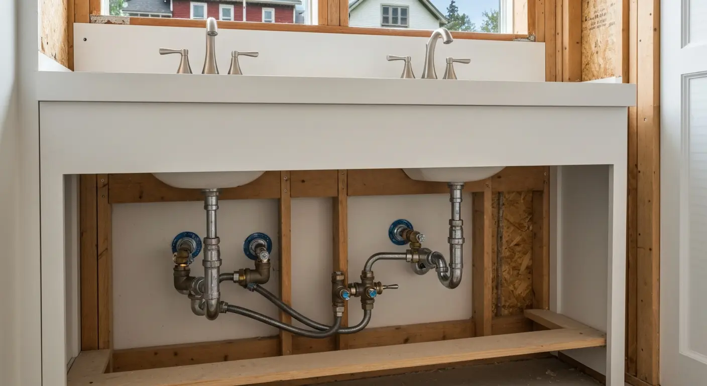 Bathroom vanity with plumbing updates