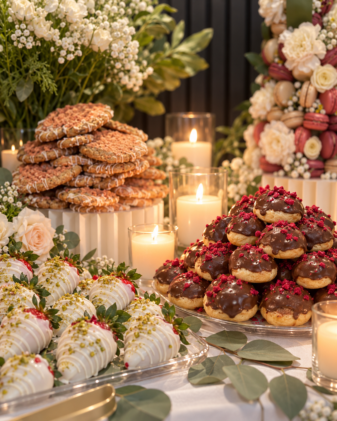 Everby wedding desserts, florals, and candles