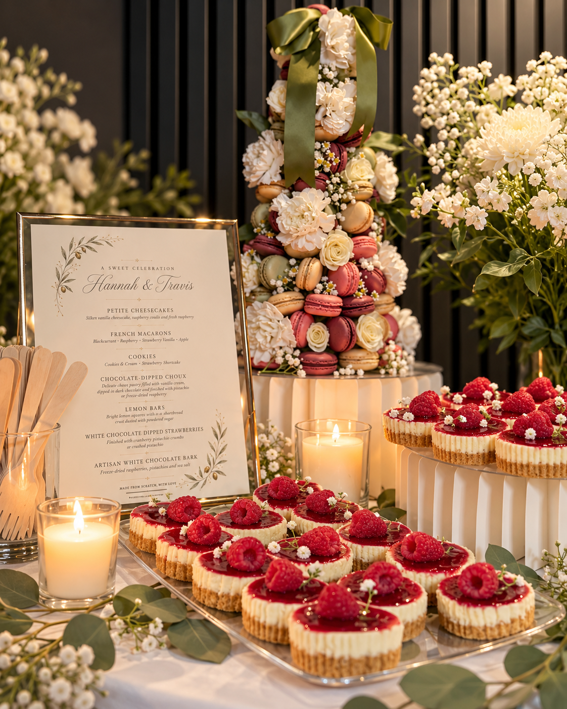 Everby wedding desserts and macaron tower