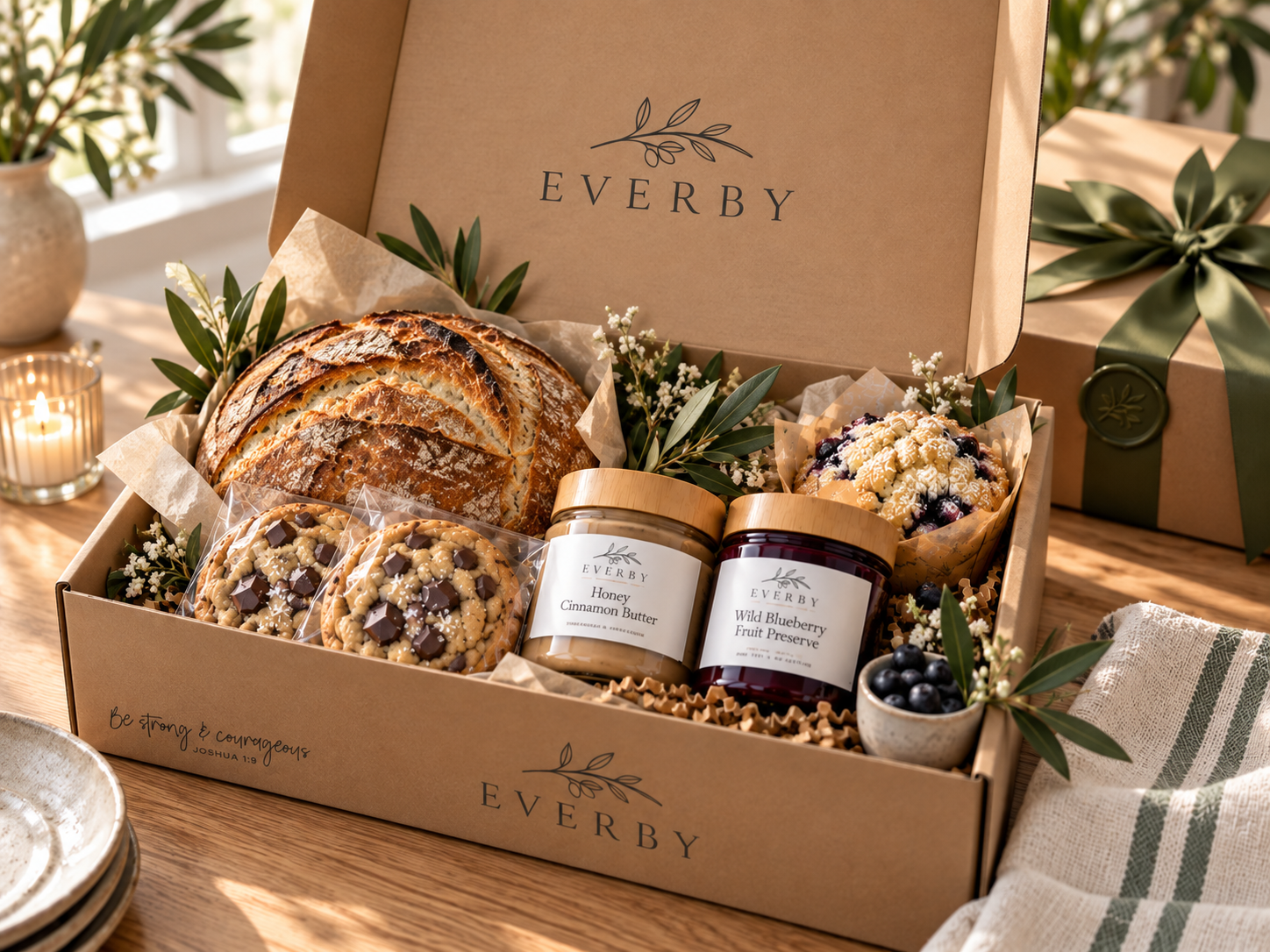 Everby signature gift box with bread, cookies, and preserves