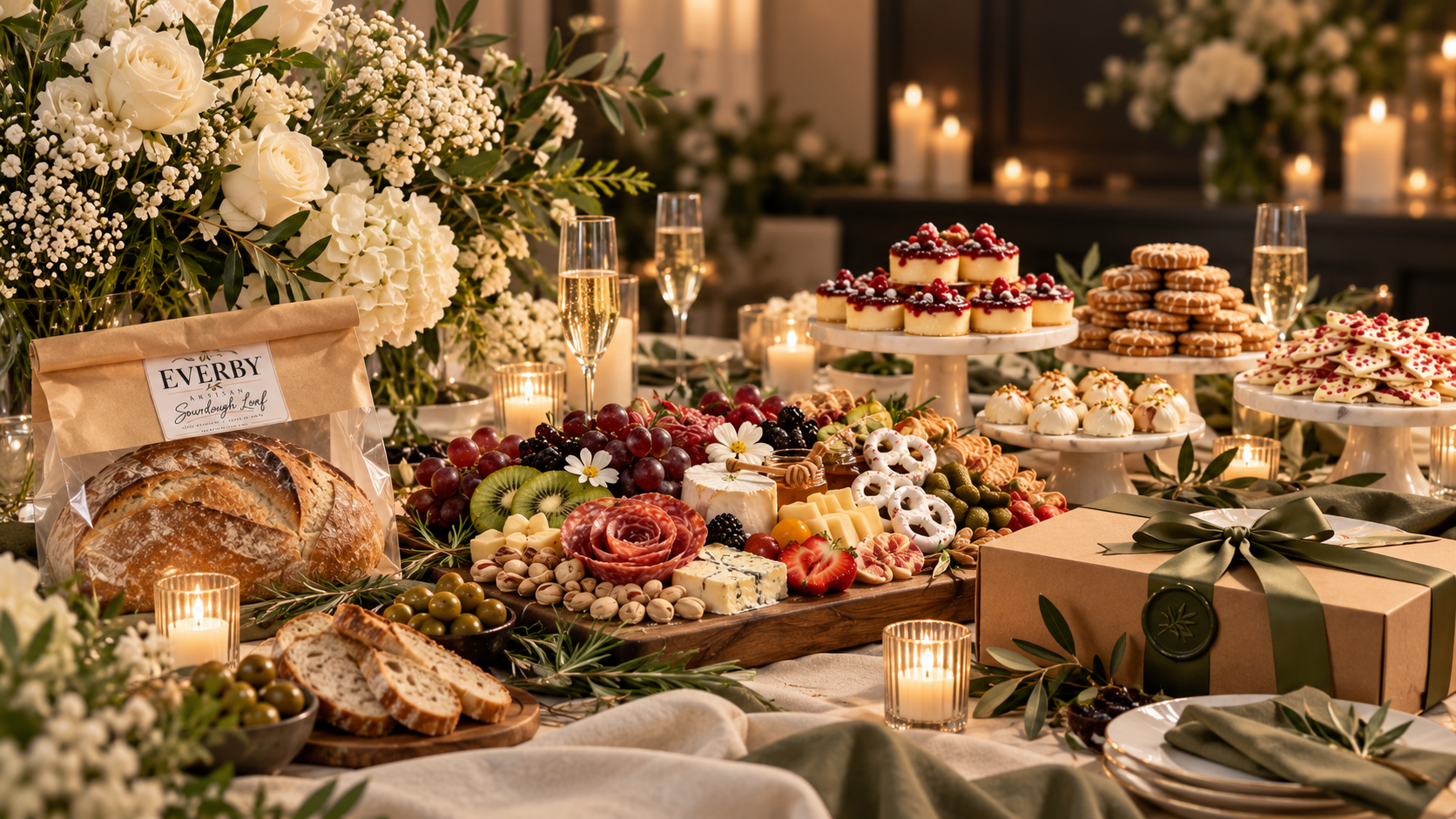 Full Everby event spread with corporate gift boxes