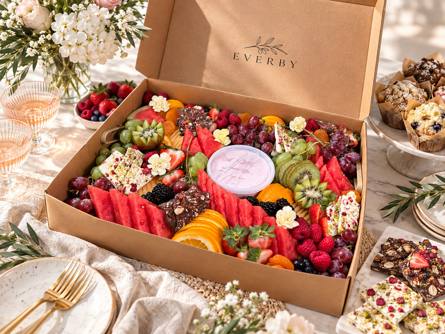 Everby fruit graze box styled for a gathering