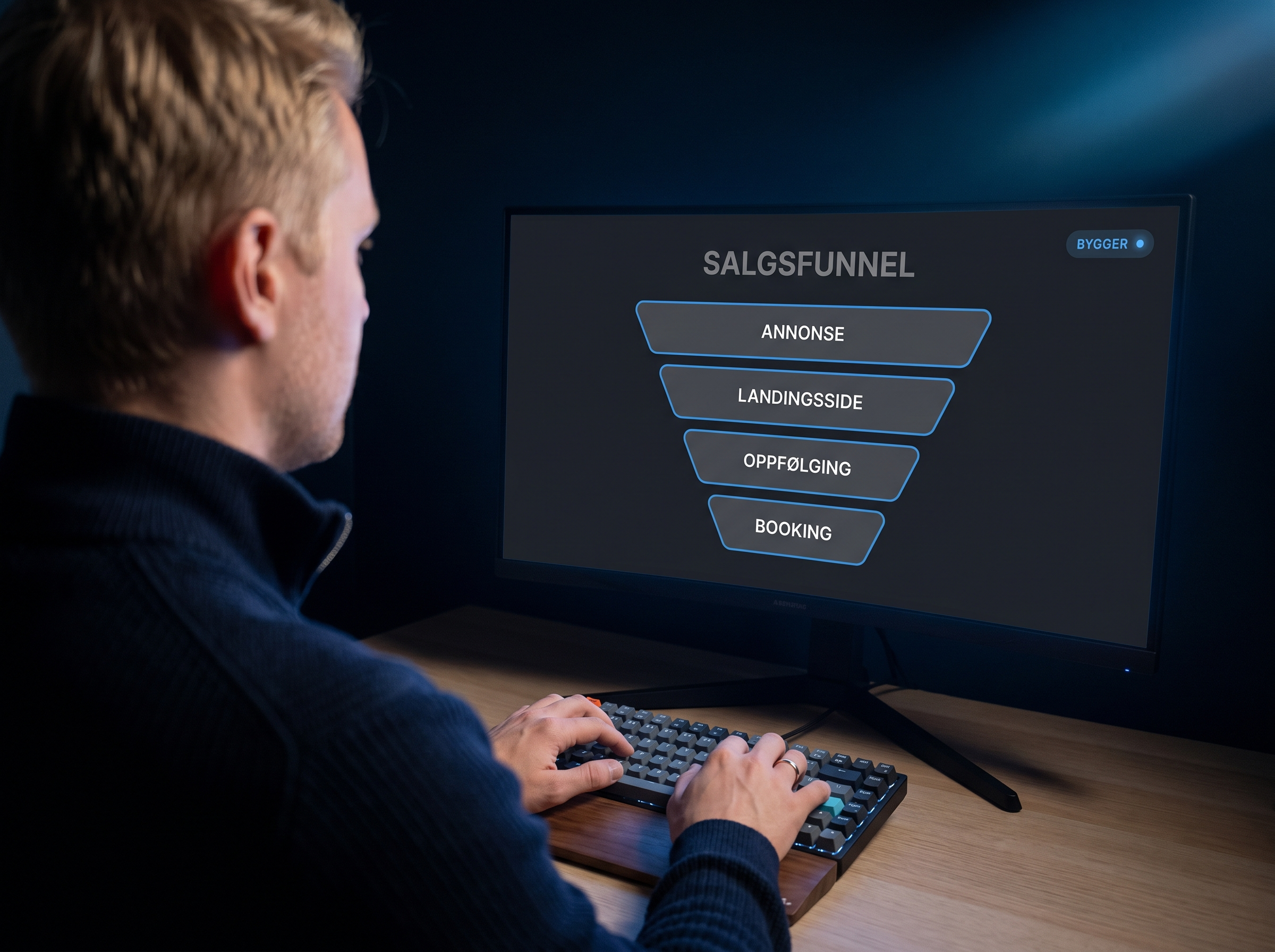 Bygging og lansering — salgsfunnel på skjerm