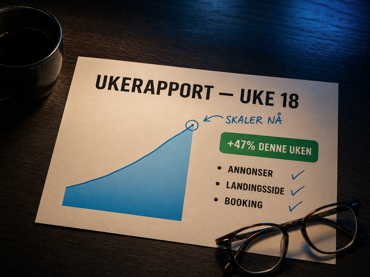 Måling og skalering — stigende inntektsgraf