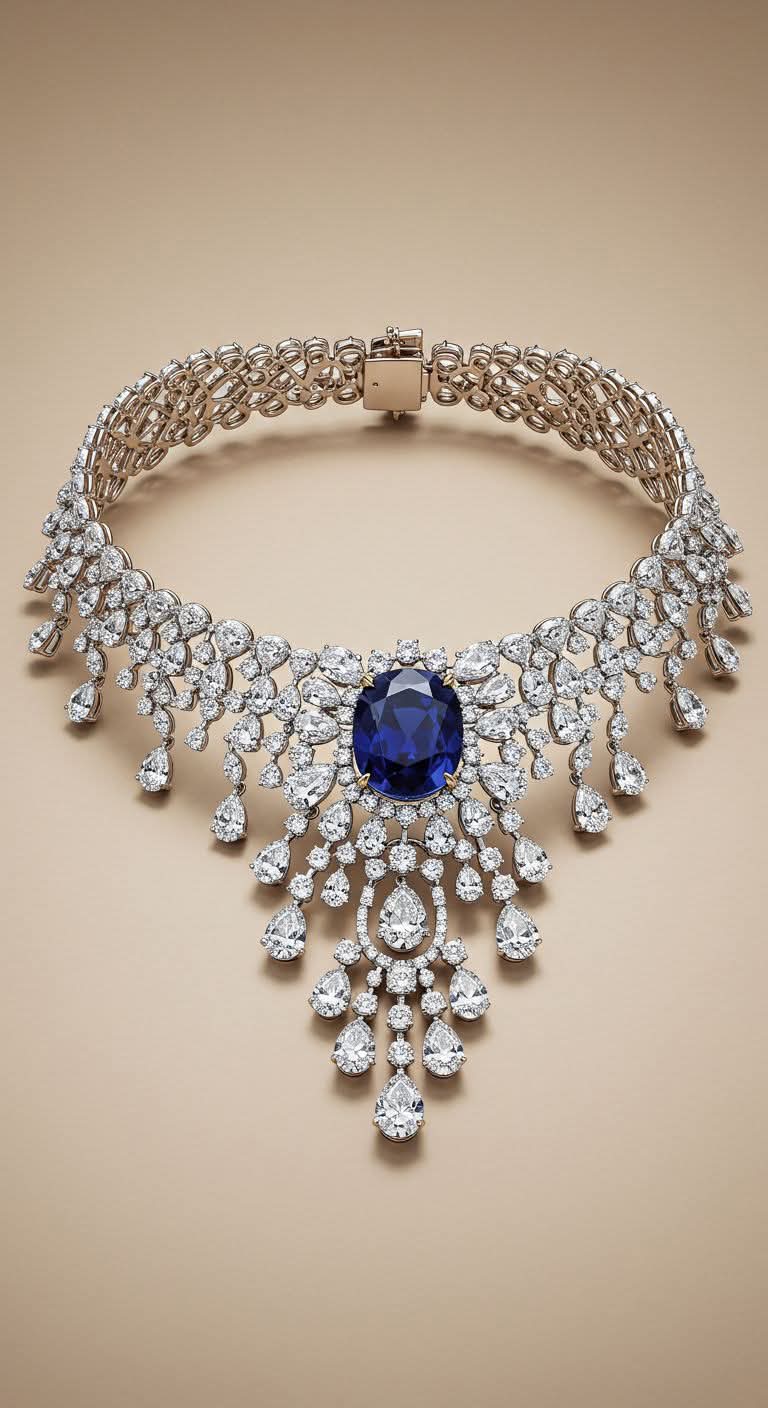 Blue Sapphire and Diamond Necklace