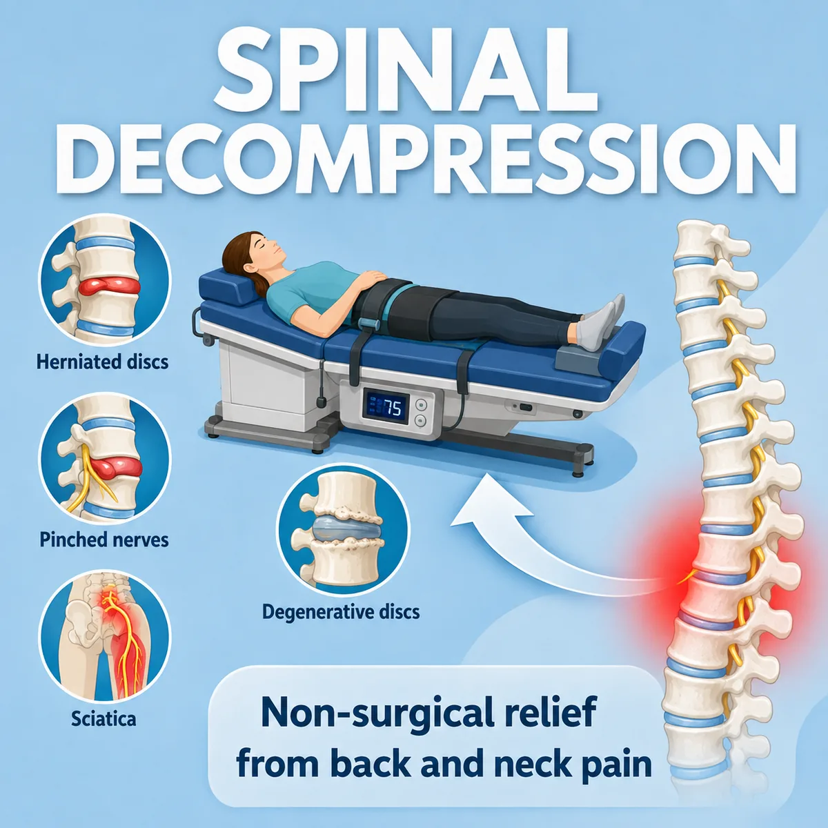 A BiteBot for Medical spinal decompression ad for non-surgical back and neck pain relief.