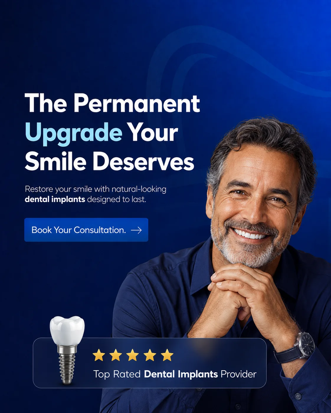 A BiteBot dental implants ad with the headline The Permanent Upgrade Your Smile Deserves.