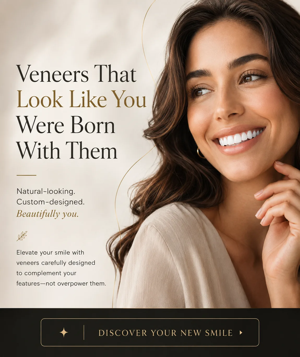A BiteBot veneers ad on a light background with a Discover Your New Smile call to action.
