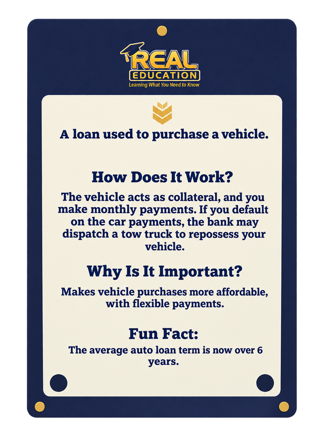 Auto Loan Flex Deck card — back