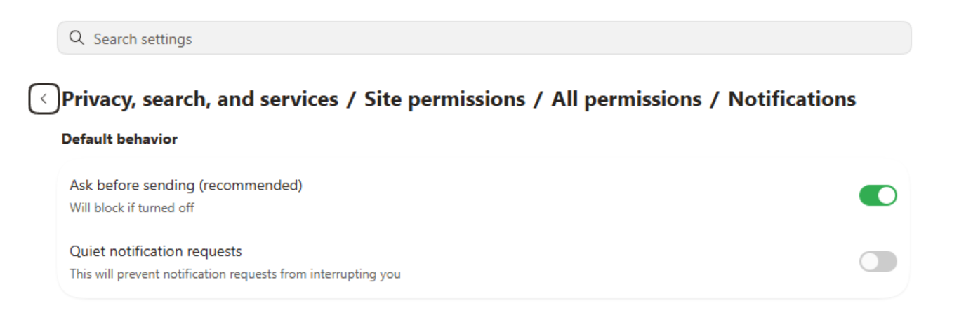 Microsoft Edge notification settings