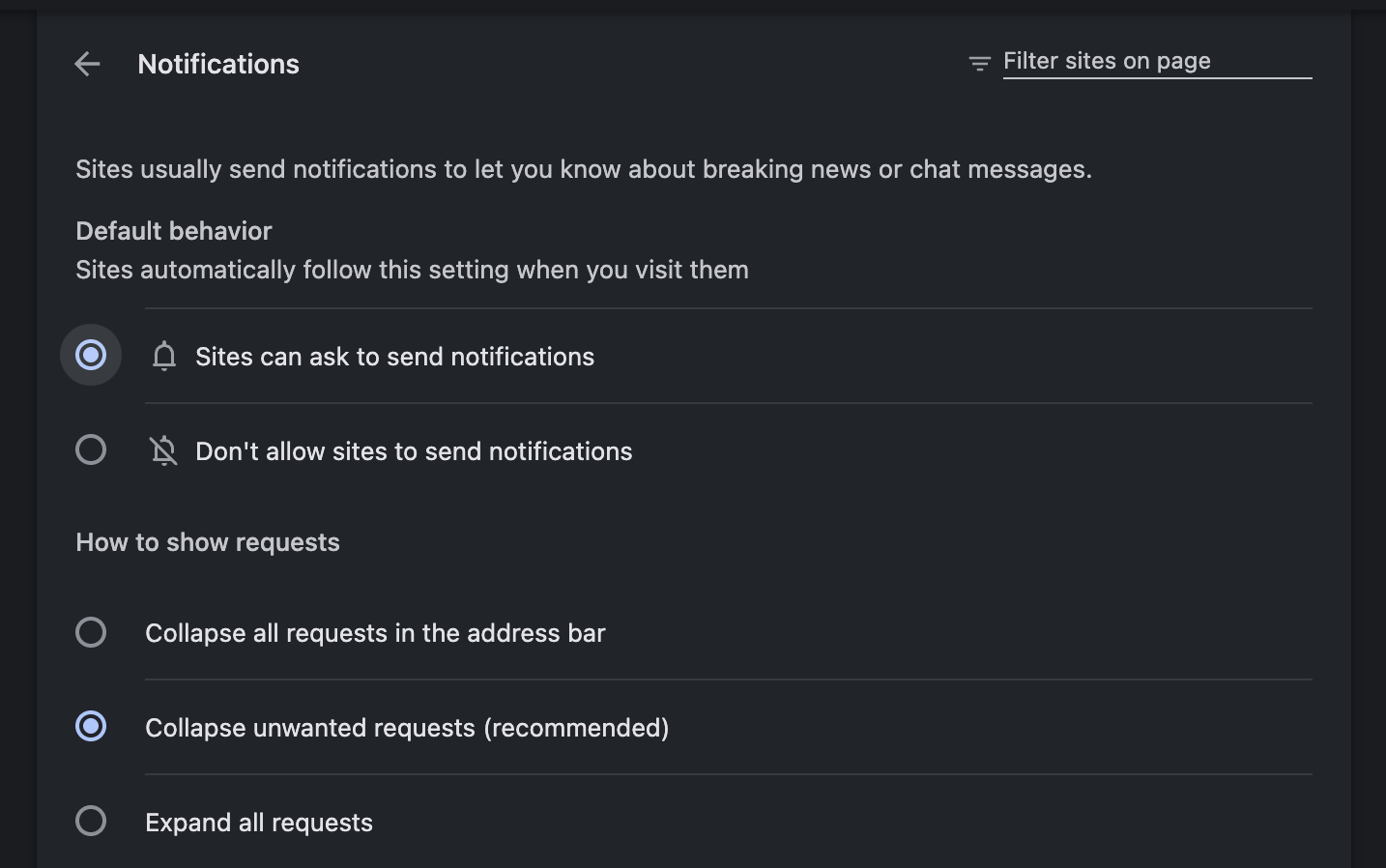 Google Chrome notification settings