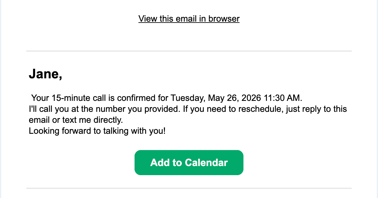 Appointment confirmation email