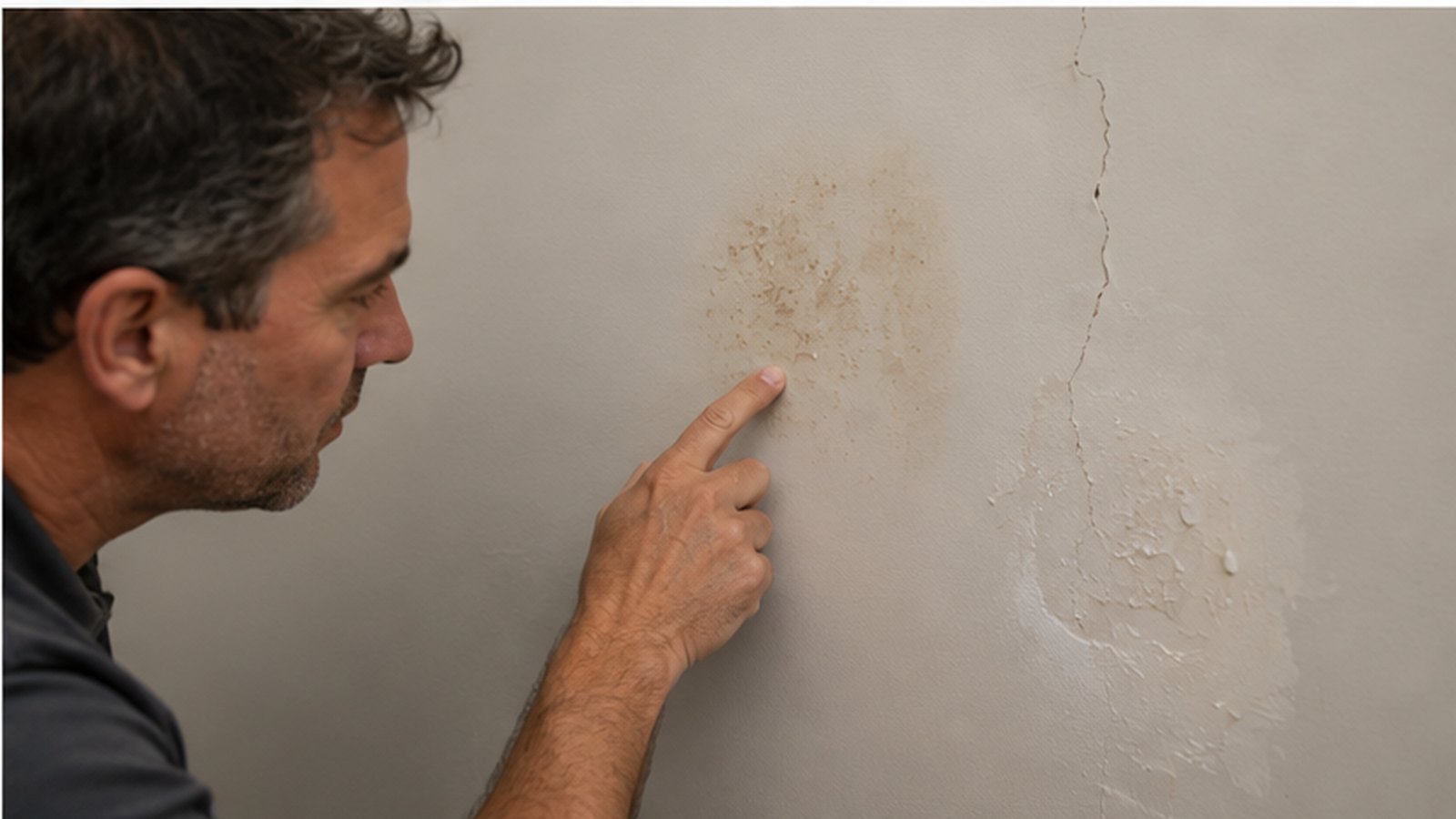 Professional interior painter preparing a wall by patching and sanding before painting