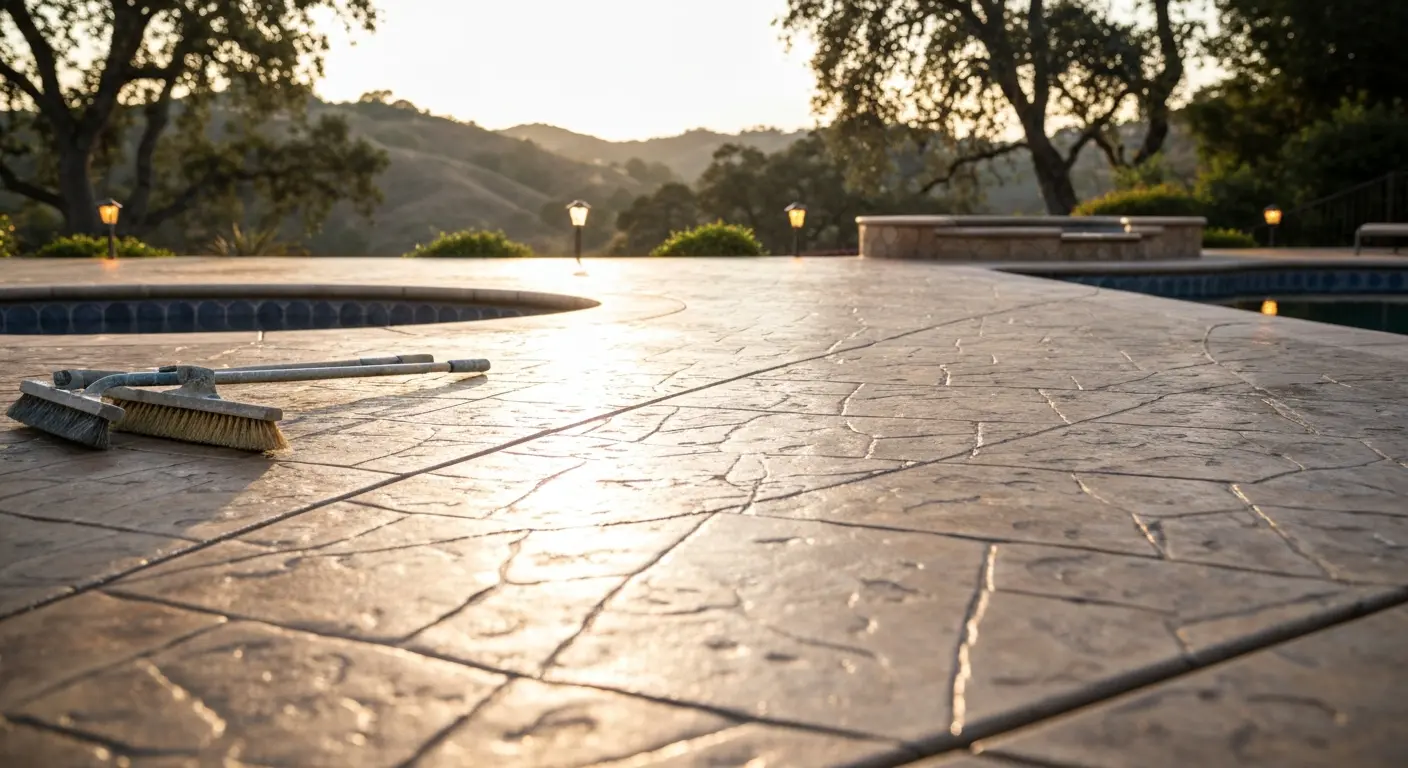 Pool deck concrete near Calabasas Lake