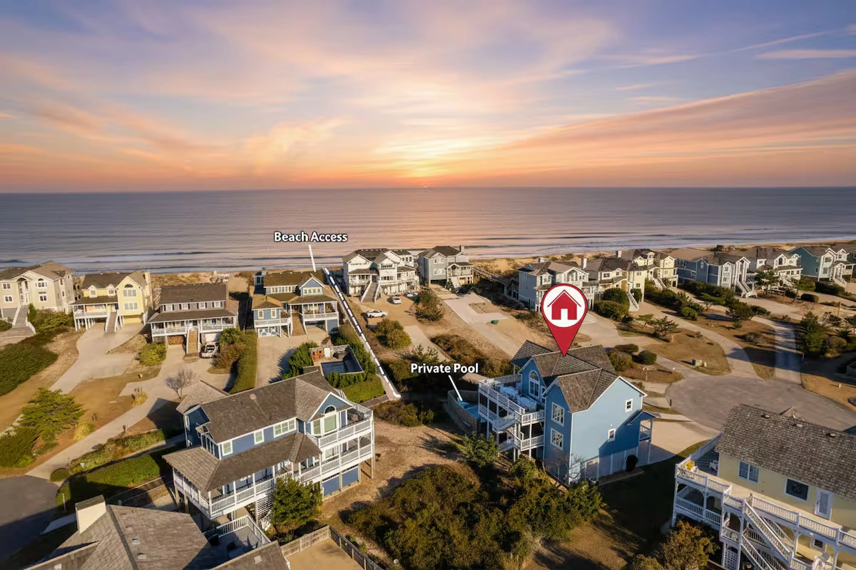 The Sea Captain's House aerial view at sunset