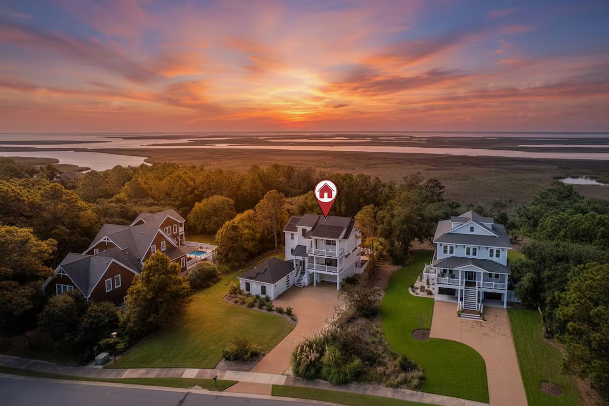 The Currituck Club Grand aerial view at sunset