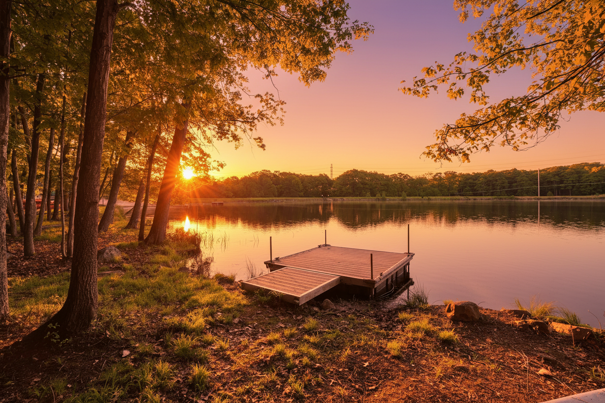Olibear Lakefront dock at sunrise