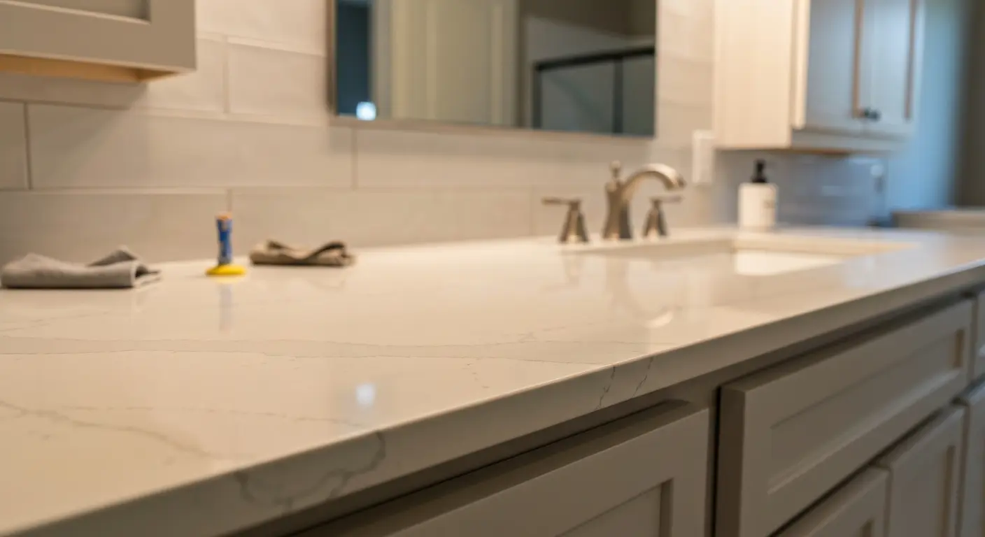 Quartz bathroom countertop installation