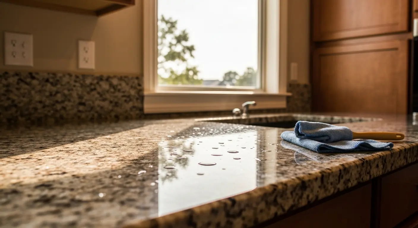 Close-up of sealed countertop surface