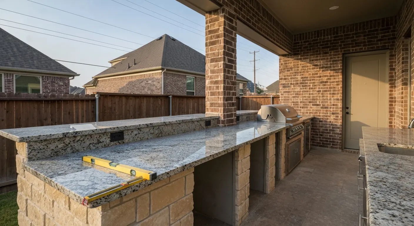 Outdoor kitchen countertops and storage
