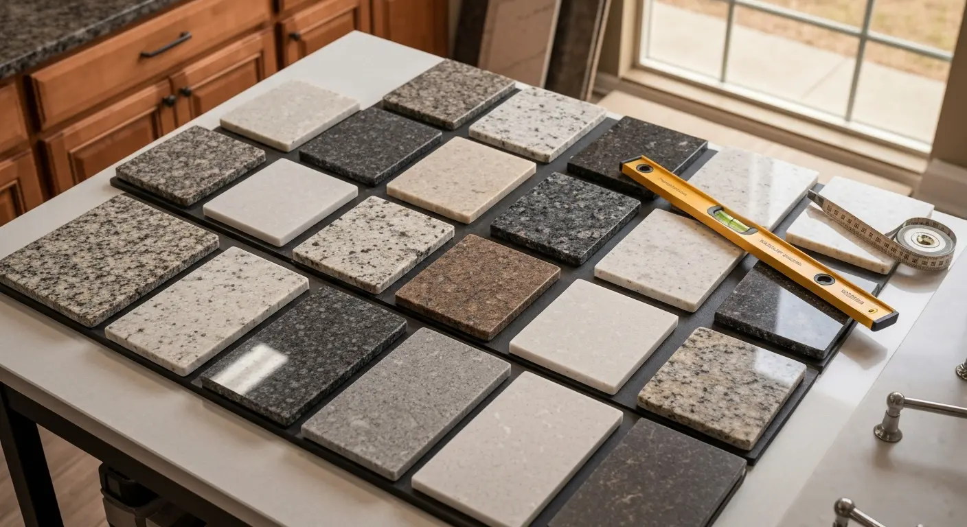 Selection of granite and quartz color samples