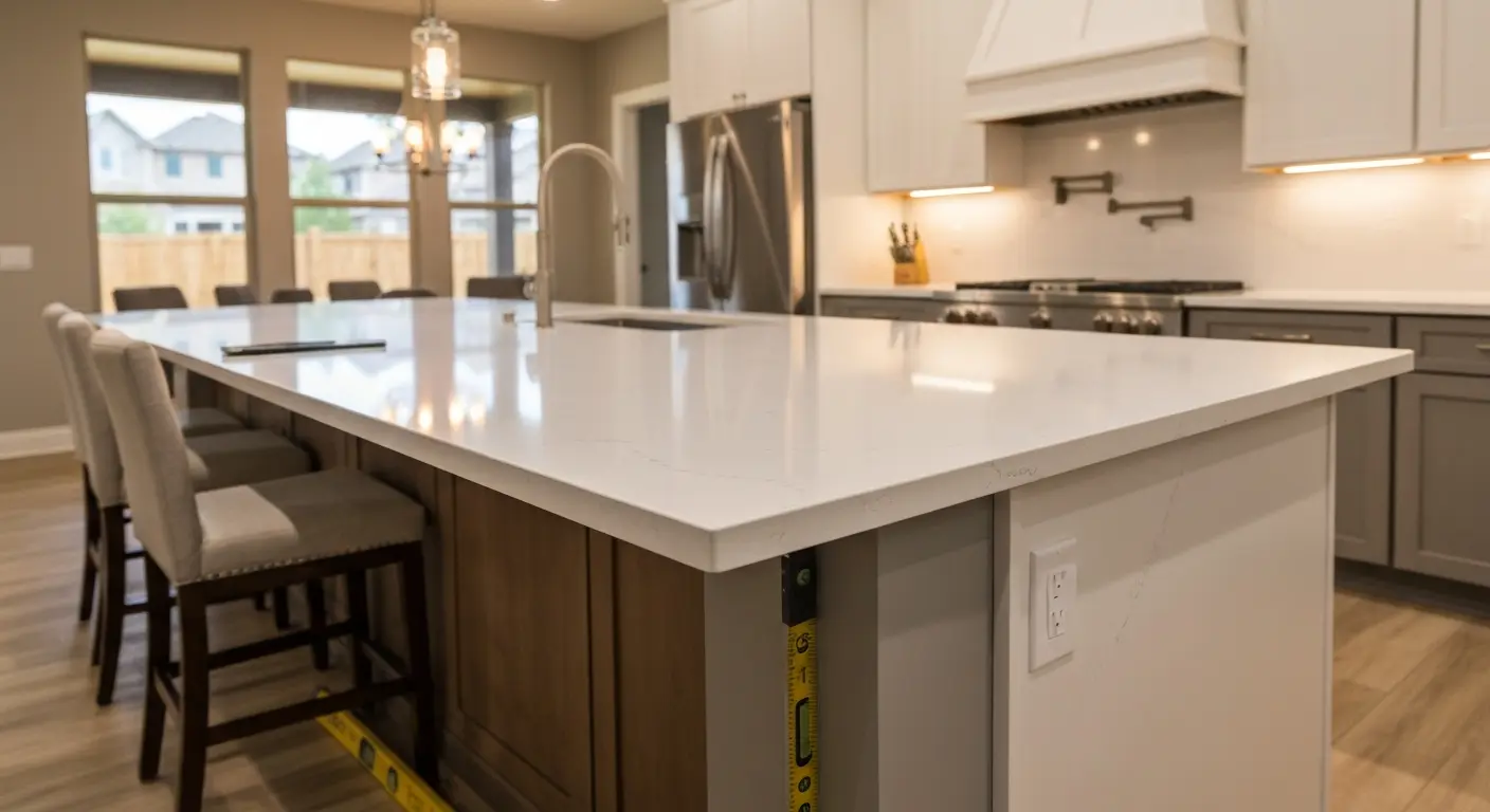 Kitchen island with quartz countertop