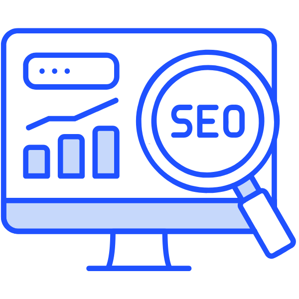 SEO optimisation concept with magnifying glass icon representing search visibility, Google rankings, and organic traffic growth for businesses
