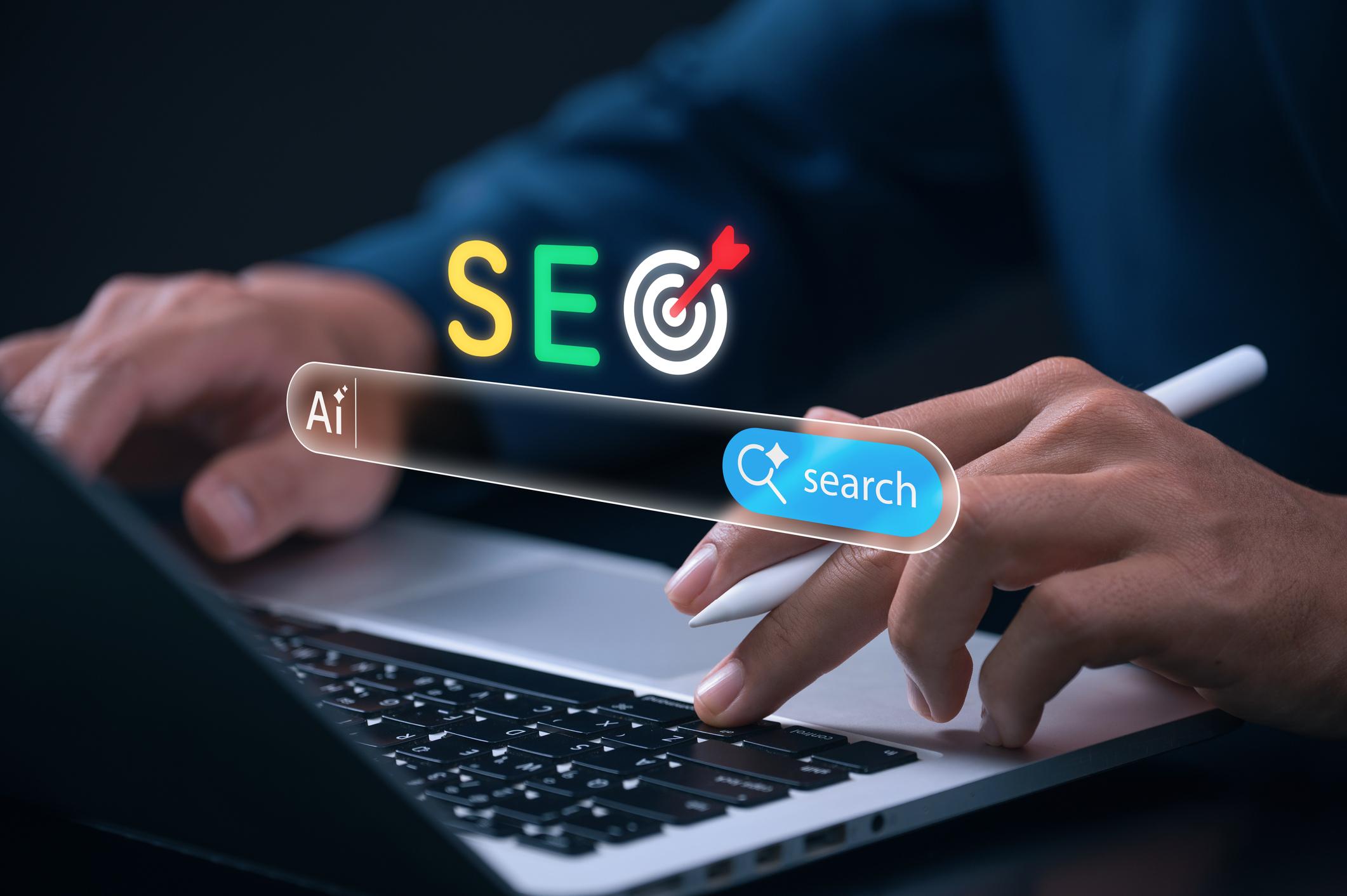 AI Search SEO concept showing artificial intelligence search and SEO strategy helping websites appear in ChatGPT Claude and Google AI search results