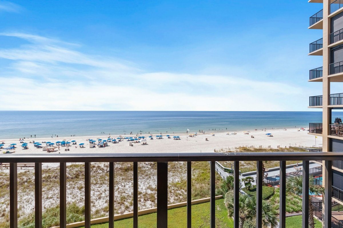 View from the balcony over the sea oats to the sand
