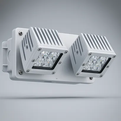 Industrial emergency LED lighting fixture for hazardous locations, ensuring safety, code compliance, and instant illumination of critical pathways during emergencies.