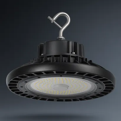 Premium industrial high bay LED light, ideal for warehouses and factories, engineered for high brightness, energy savings, and long-lasting performance.