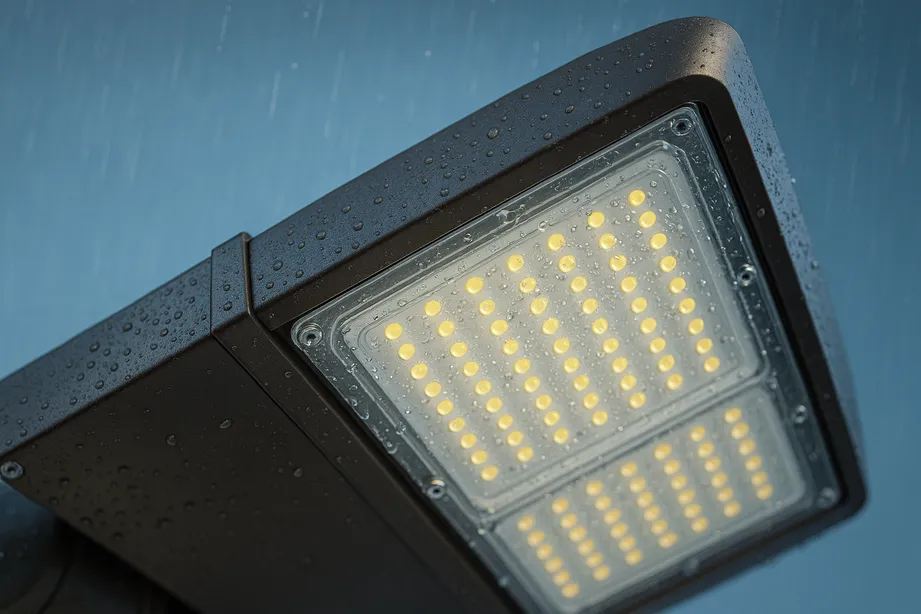 UL/DLC listed IP66 LED area light with durable housing for compliant outdoor installations