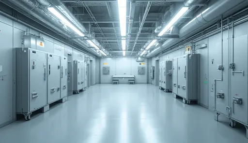 Chemical process room with C1D1 linear LED fixtures, sealed conduit, and visible T-code labeling for compliance.