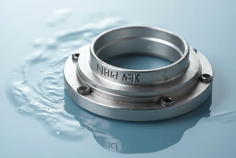 NEMA 4X engraving on stainless gland plate with water bead.