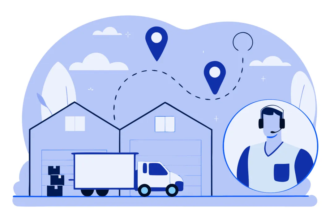 Warehouse to jobsite logistics with map pins and dedicated support for U.S.-wide delivery.