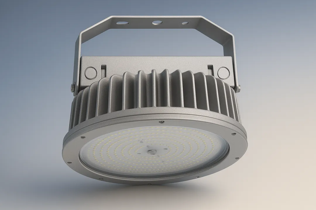 RT HPH high temperature round LED high bay 240 W fixture lighting steel mill bay, rated to 80 °C, IP66 industrial high bay