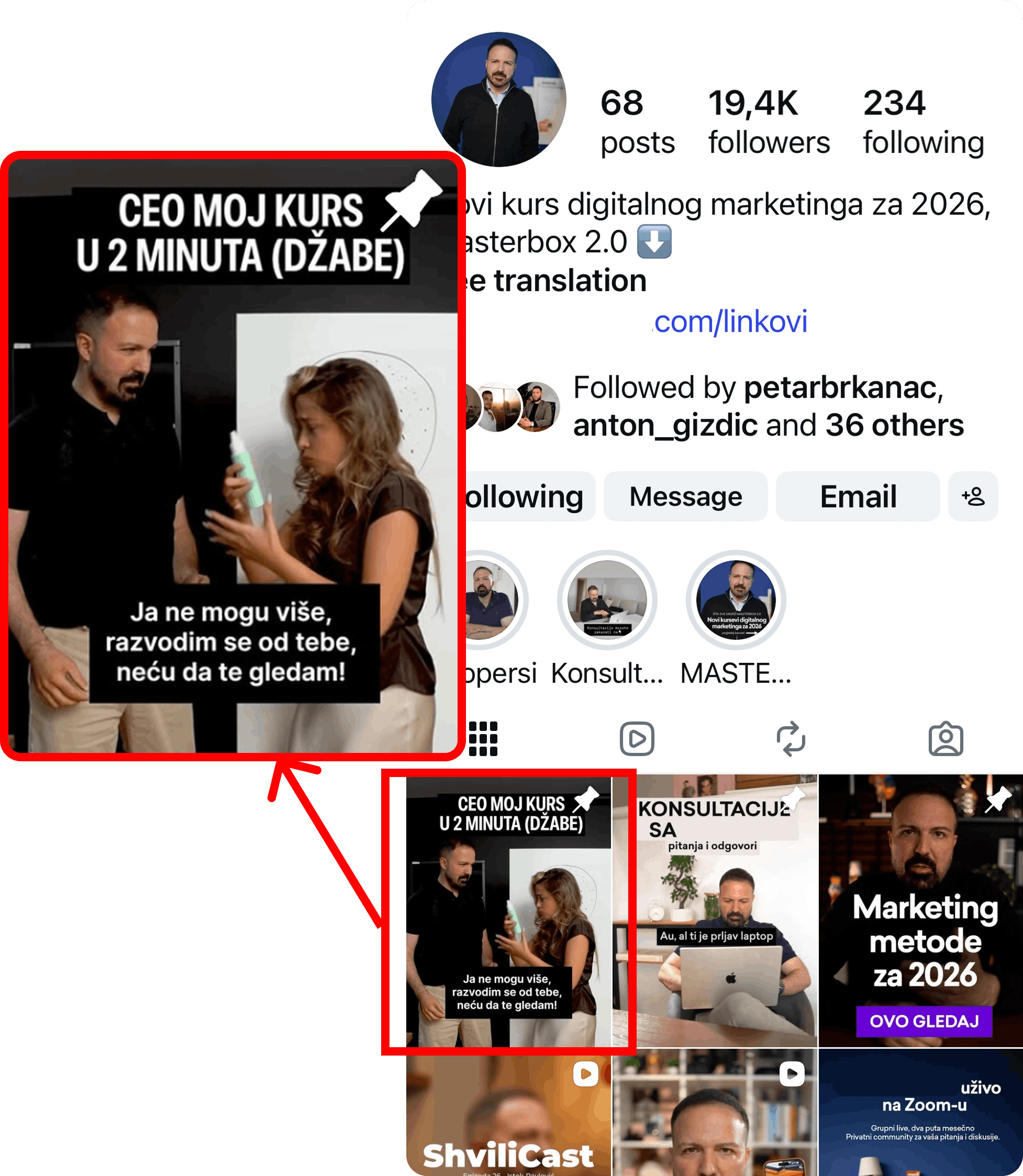 Primjer pinned posta koji prodaje