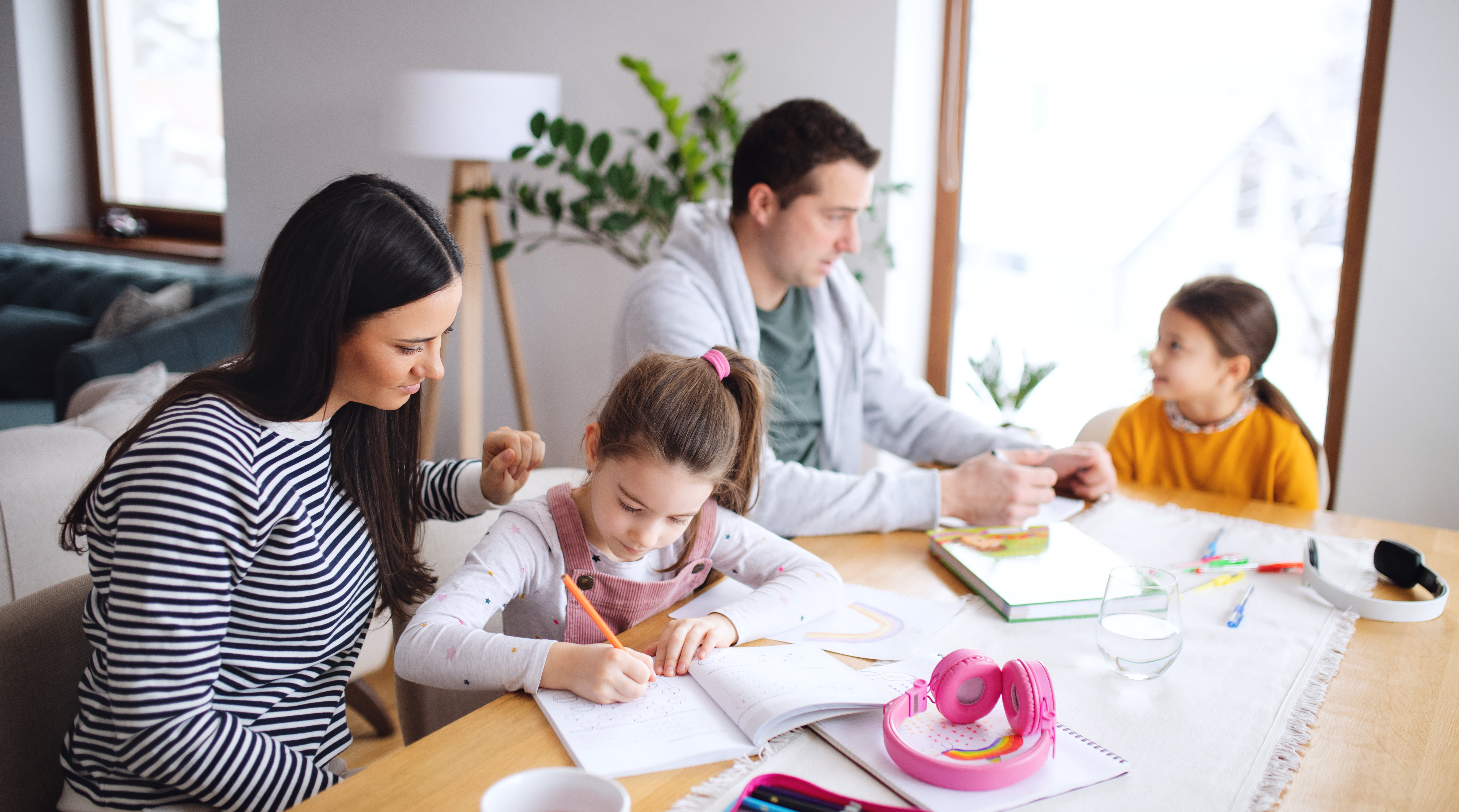 Texas family working together at home