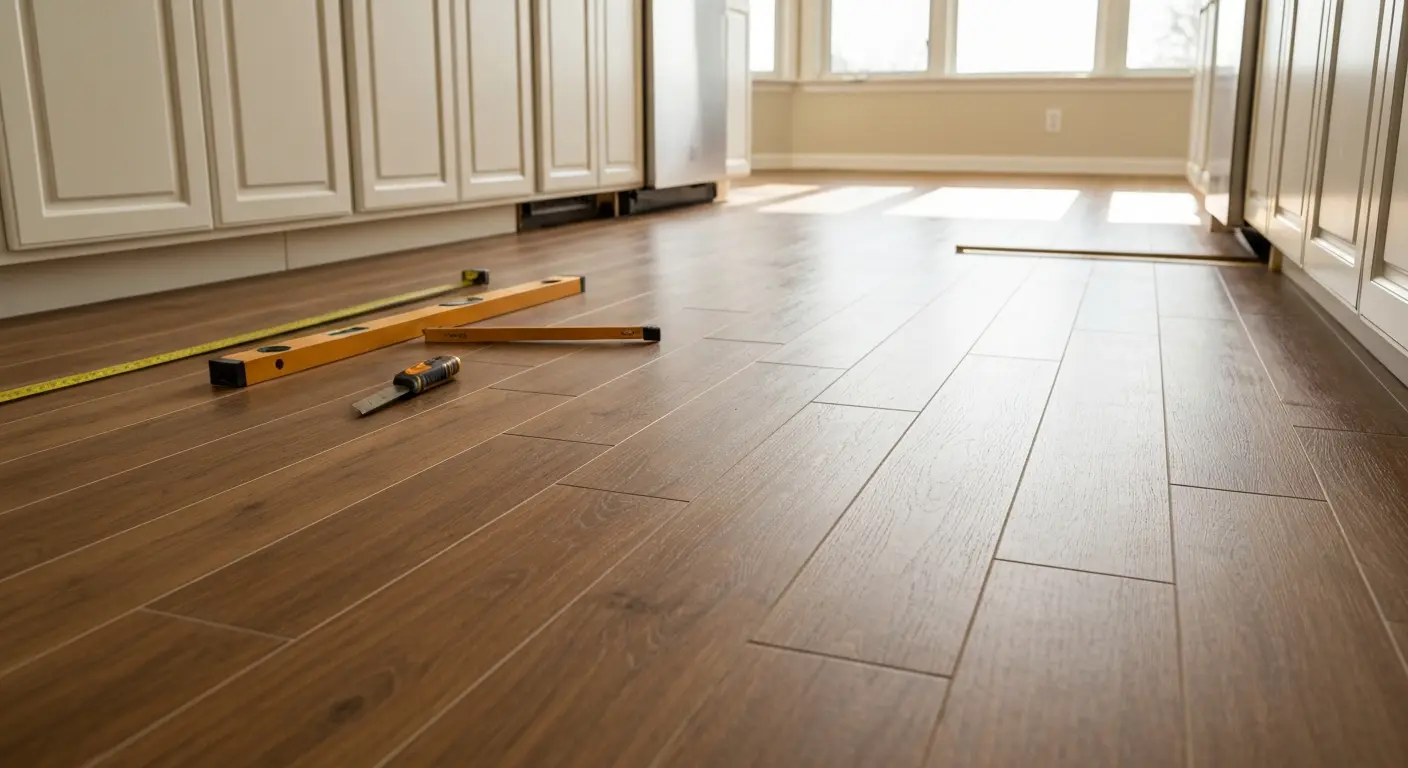 Luxury vinyl plank kitchen installation