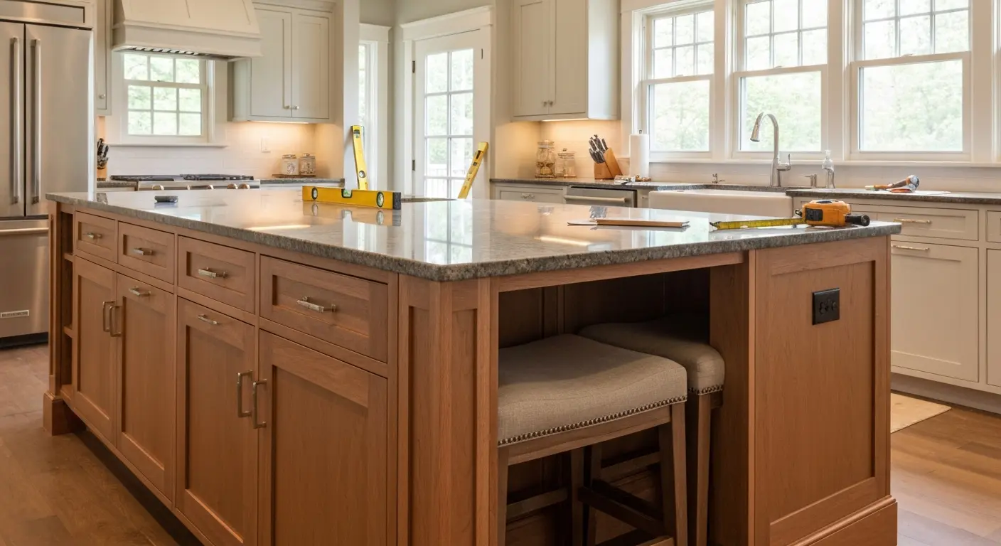 Custom kitchen island installation in Lowell