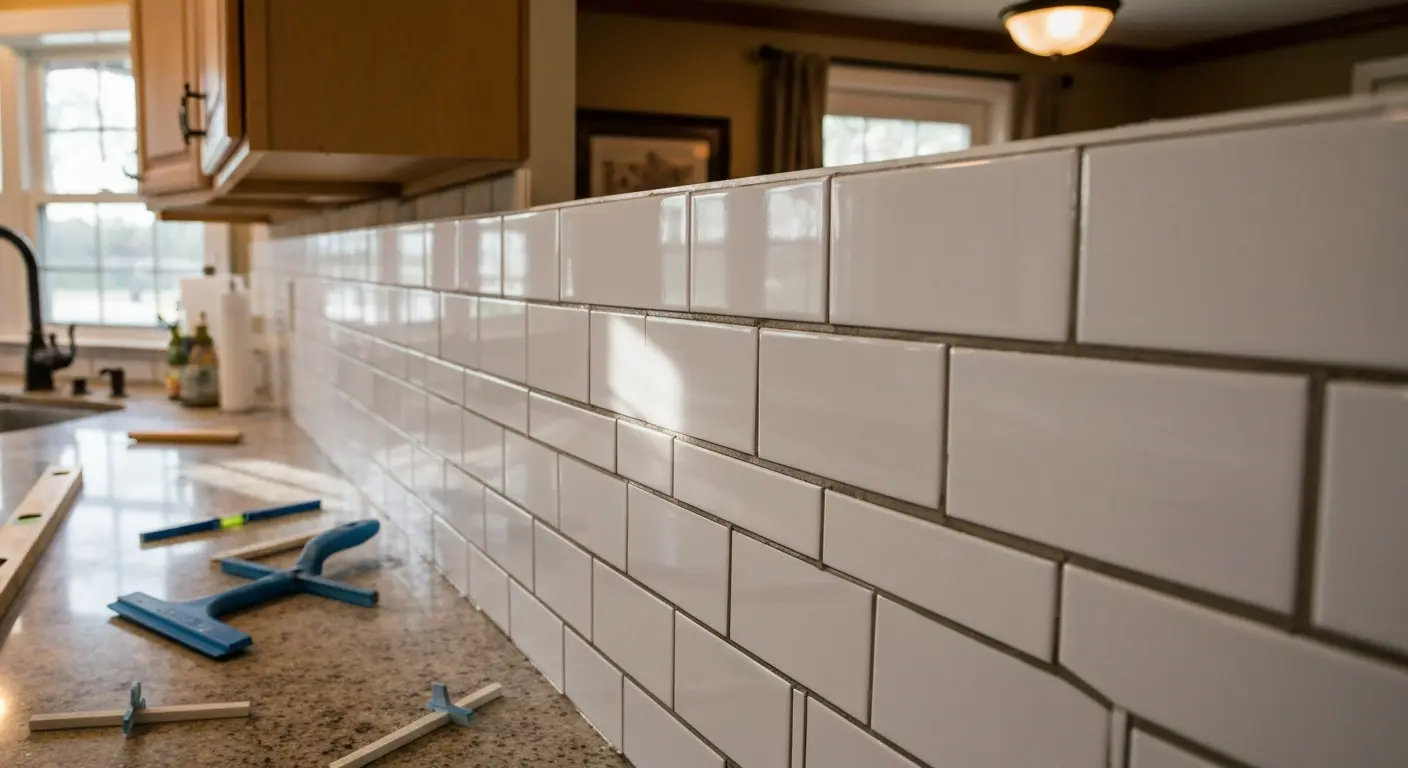 Ceramic backsplash installation
